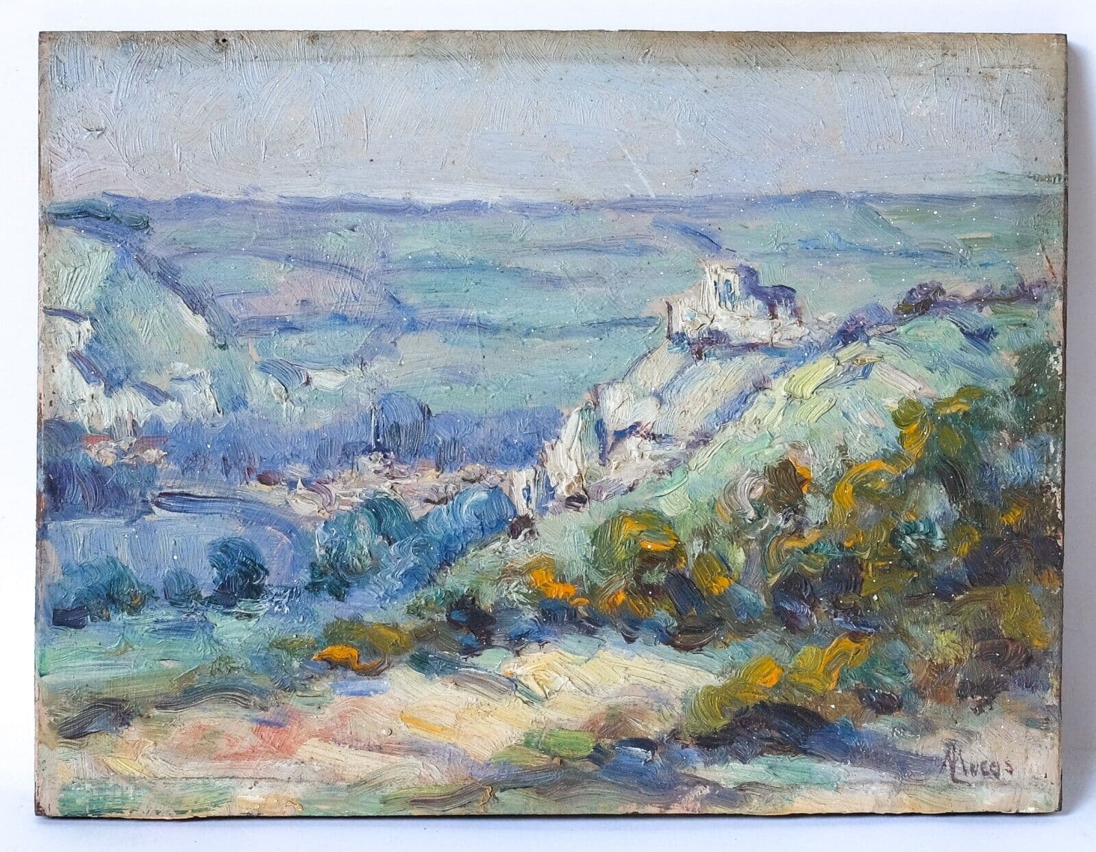 Antique Original Painting Blue Mountain Landscape signed image 5