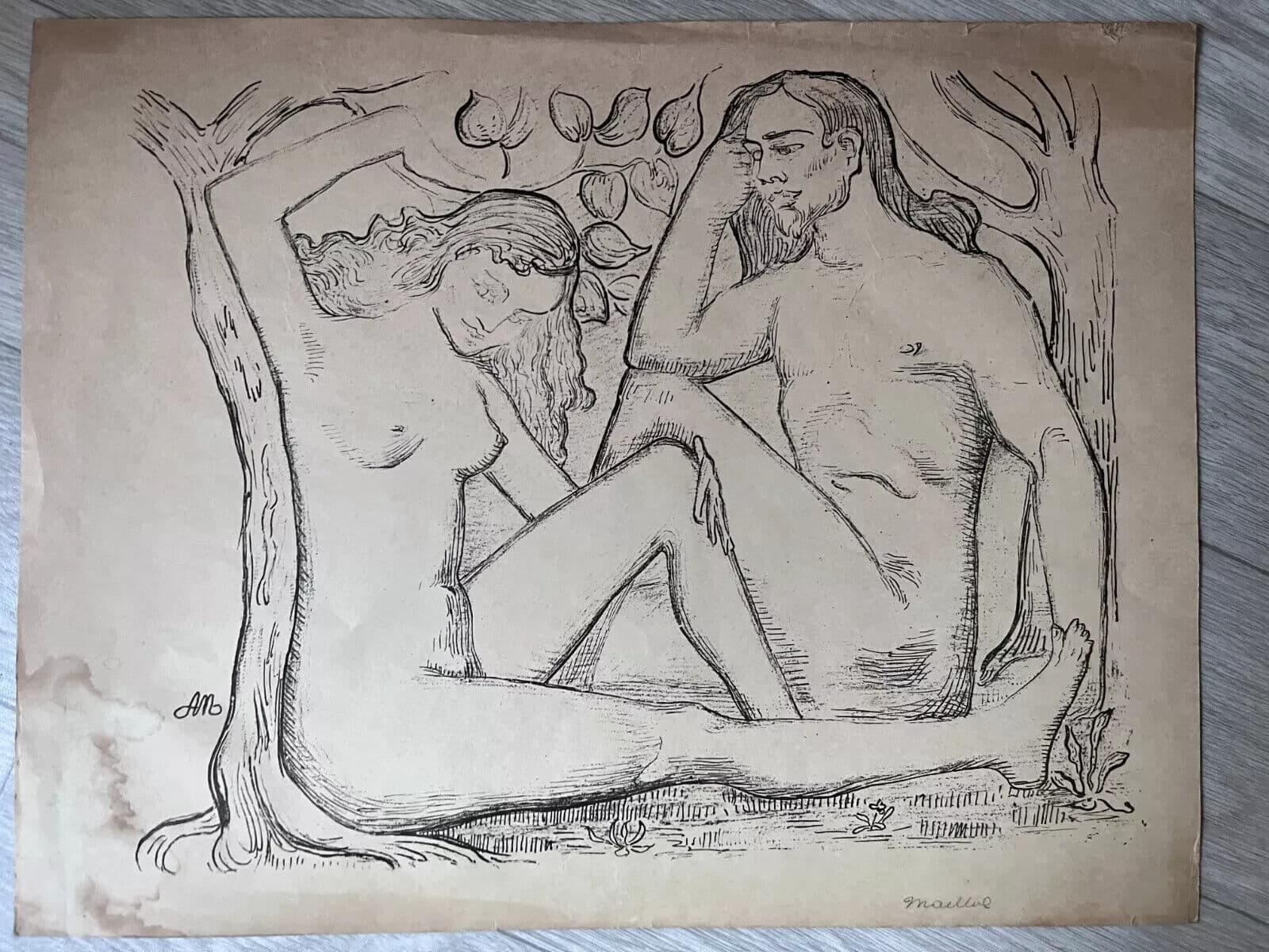 Antique Vintage Etching Aristide MAILLOL (1861-1944) Adam and Eve image 7