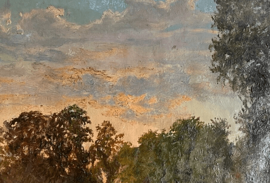 Antique Original Painting Landscape, Forest, Tree, Sunset, Nature image 4