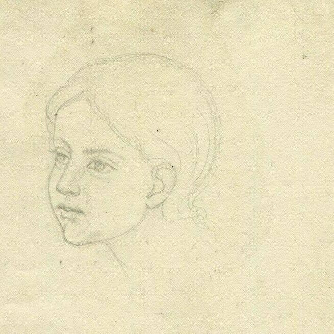 Antique Pencil Original Drawing 19th century Young Girl Portrait image 1