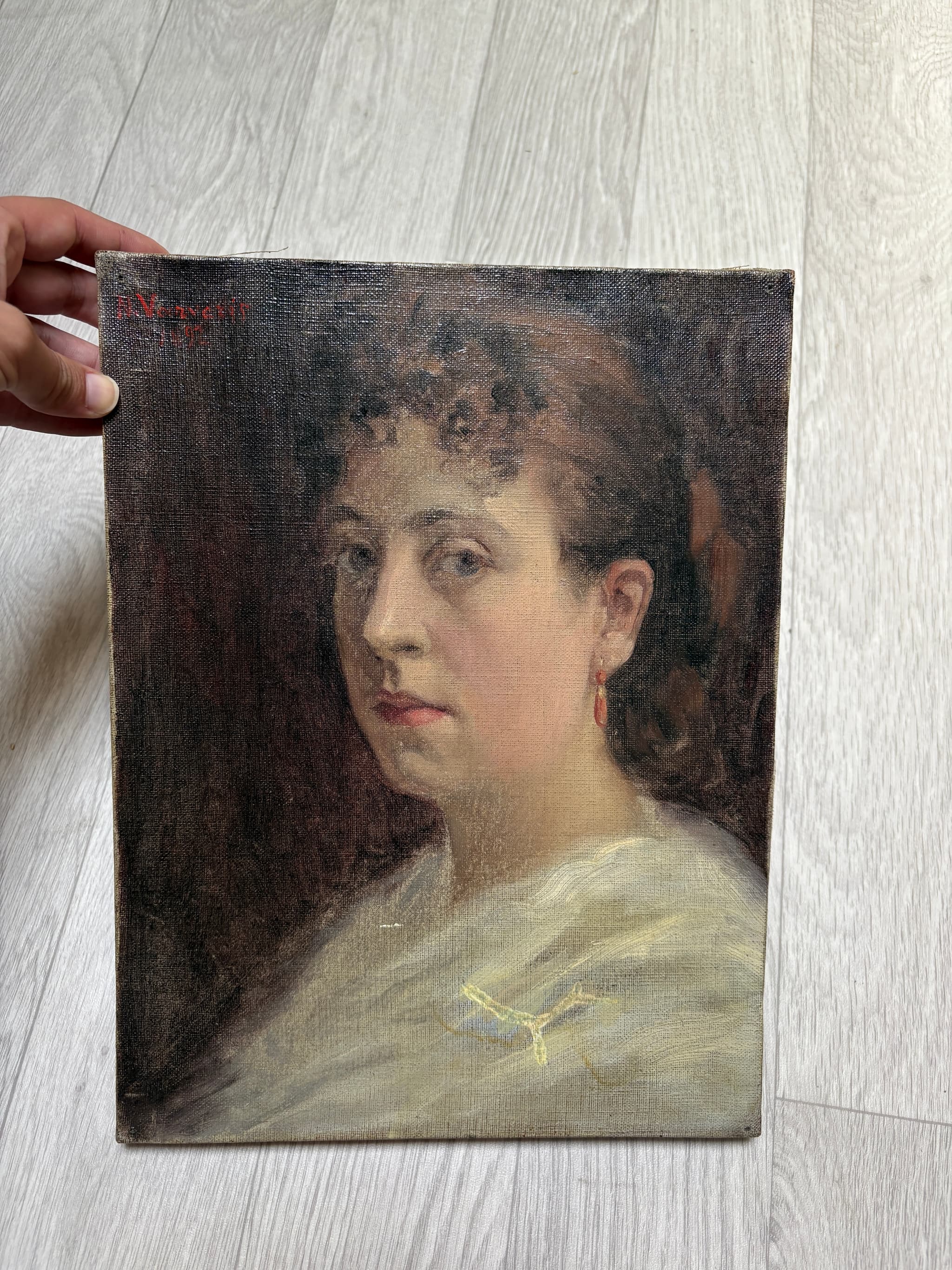 Antique Original Painting signed Nestor VARVERIS (1867-1954) Woman Portrait image 4