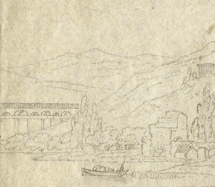 Antique Pencil Original Drawing 19th century Cityscape with Buildings image 3