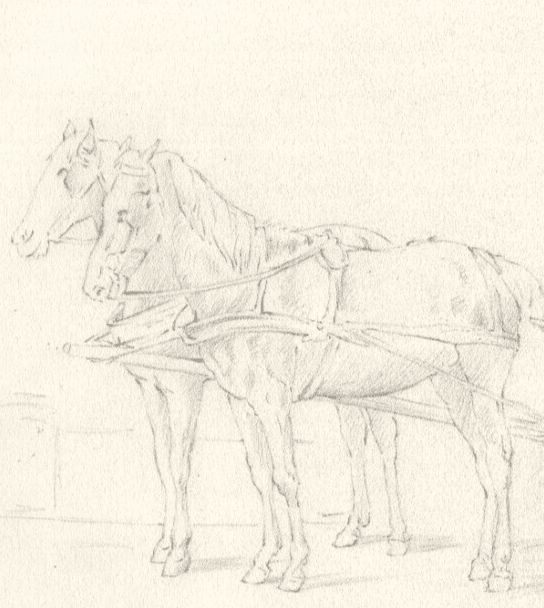 Vintage Pencil Original Drawing Carriages, Characters and Horses image 2