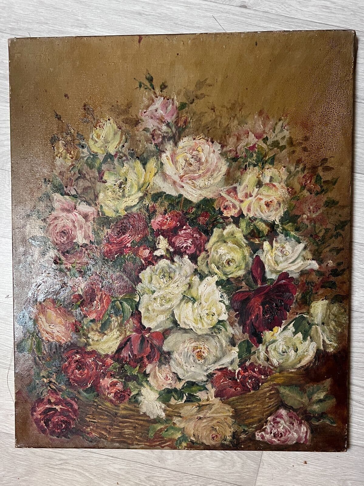 Antique Original Painting Still Life, Flowers, Floral, Roses 19th century image 5