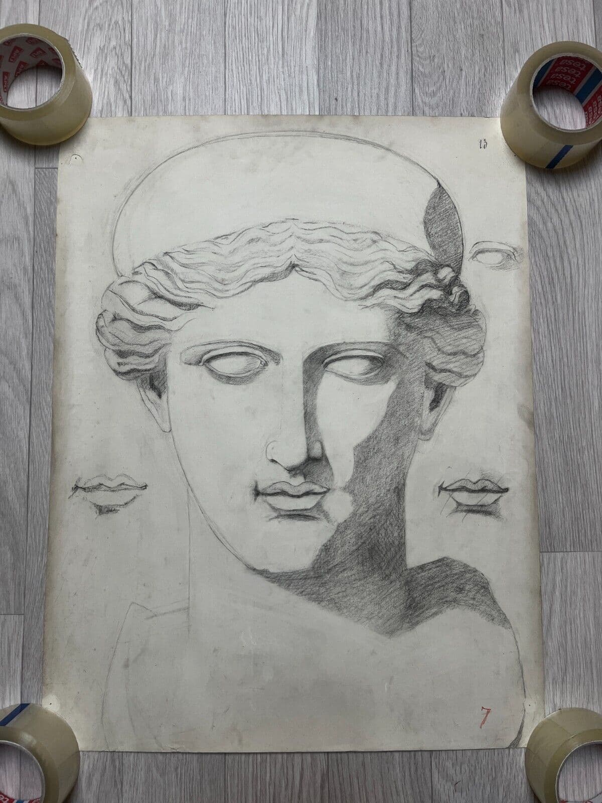 Antique Original Drawing Man, Portrait, Sculpture, Profil image 5