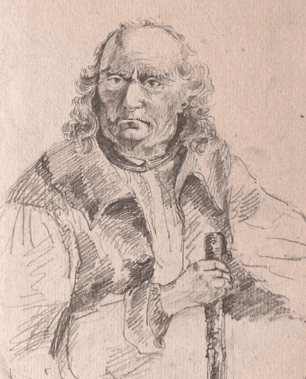 Antique Original Drawing Man Portrait with Cane 19th century image 1
