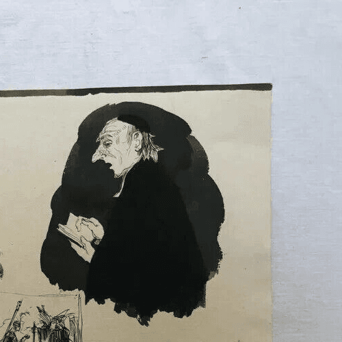Antique Ink Drawing 19th century Priest, Religious, Scene de Genre image 4