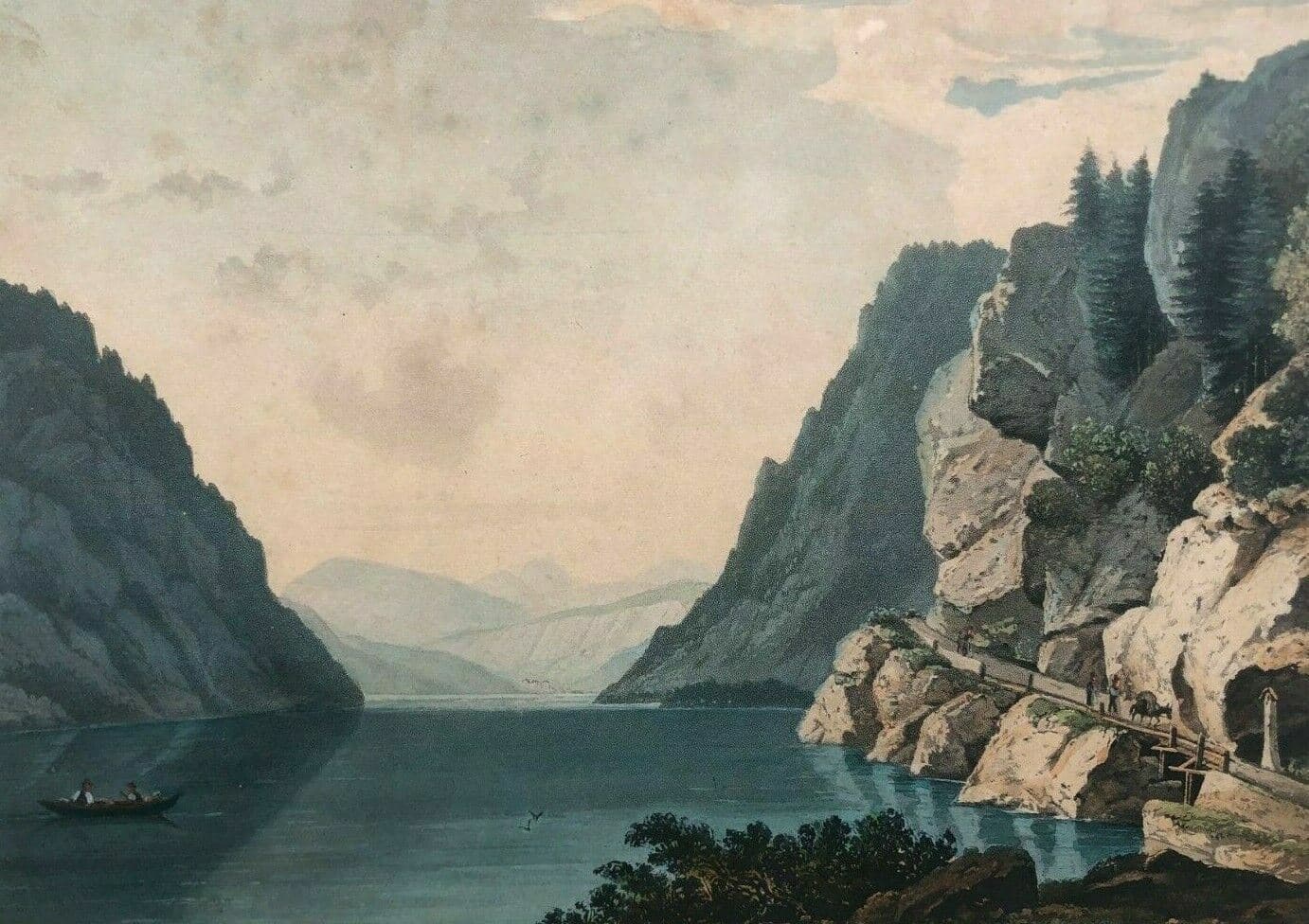 Antique Print of Switzerland’s Landscape Mountain and Lake Artwork