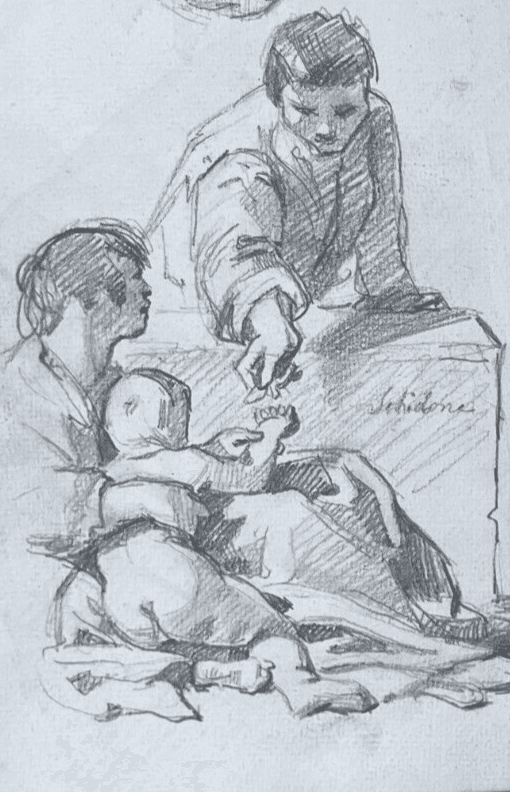 Antique Original Drawing 19th century People Family Portraits Sketches image 3