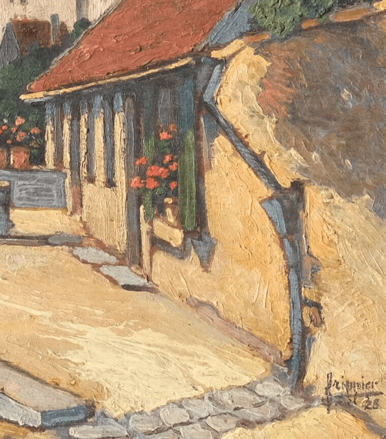 Antique Oil Painting Signed House Landscape, Cityview, Trees image 2