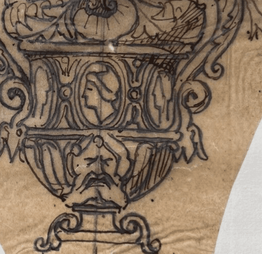 Antique Original Drawing Architecture, Vase, Decoration, Floral 19th century image 5