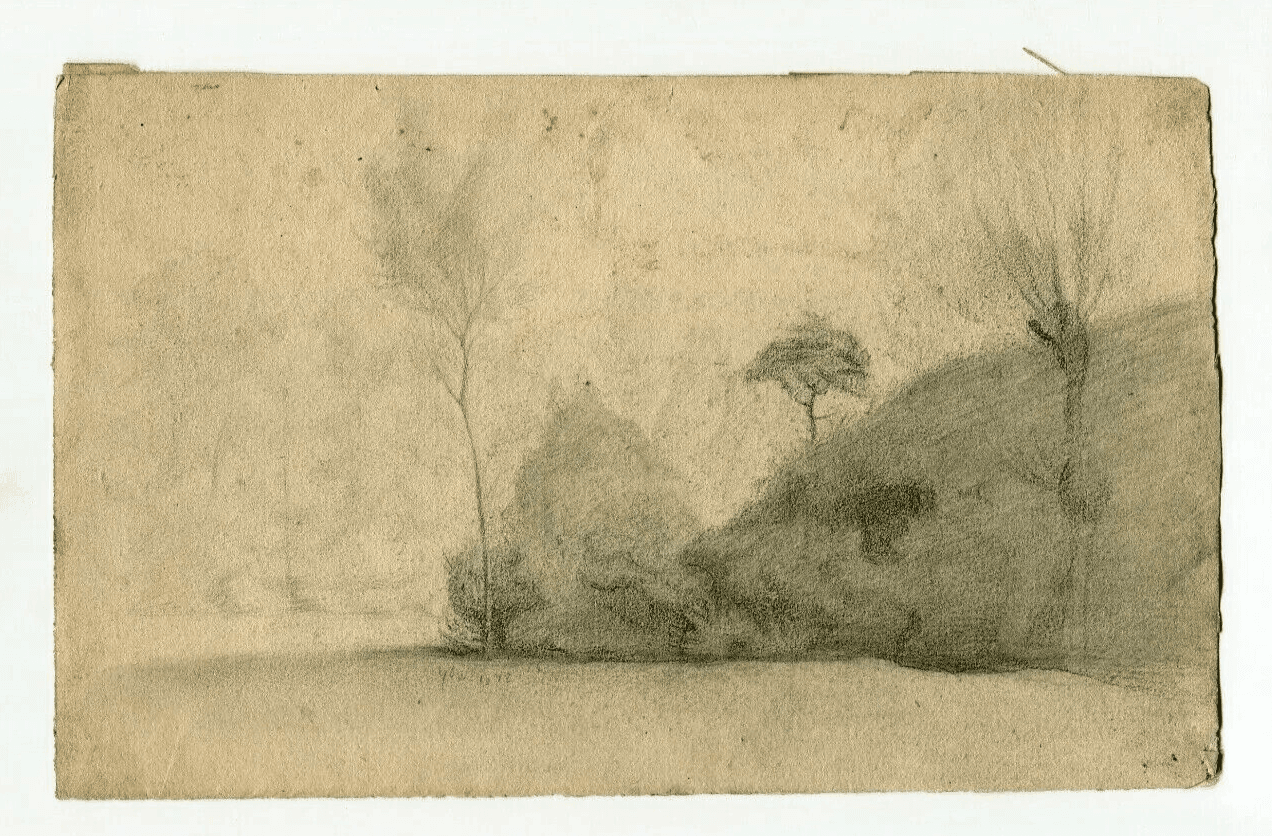 Antique Pencil Drawing Original 19th century Landscape, Tree, Countryside image 4