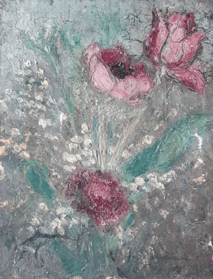 Antique Painting Original Flowers, Floral, Still Life, Poppy, Roses signed image 1