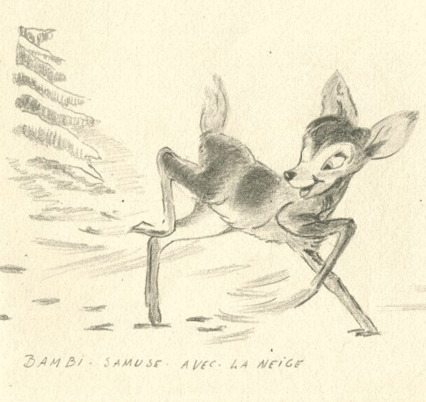 Antique Drawing Original Cartoon, Disney, Mickey, Bambi image 2