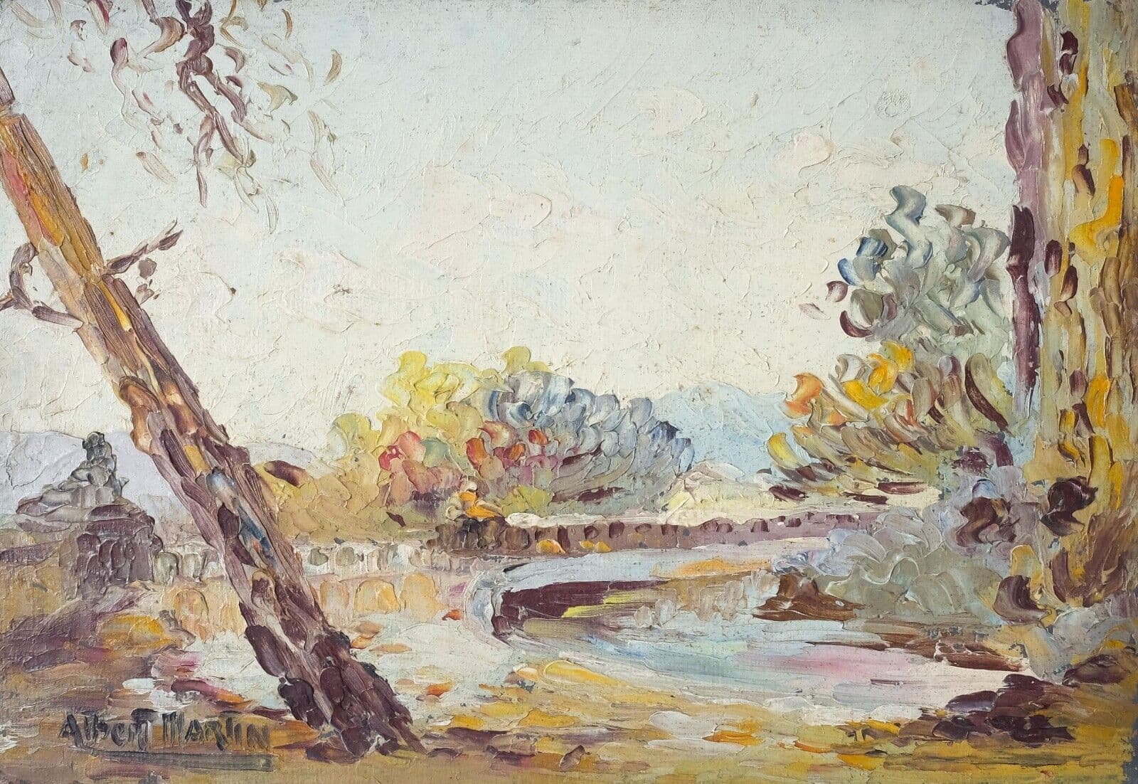 Antique Original Painting Martin ALBERT (1887-?) Landscape, Trees, Nature image 1