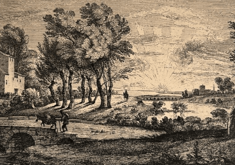 Antique Etching Original Claude LE LORRAIN (1600-1682) Landscape, Forest, People image 1