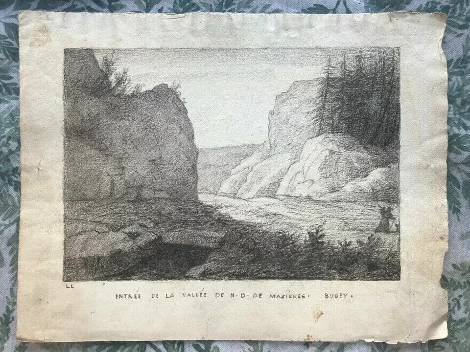 Vintage Pencil Drawing Valley of N.D de Mazières - Bugey Landscape image 6