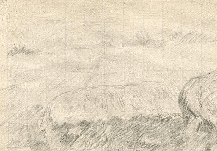 Vintage Pencil Original Drawing Landscape, Hay, Field image 2