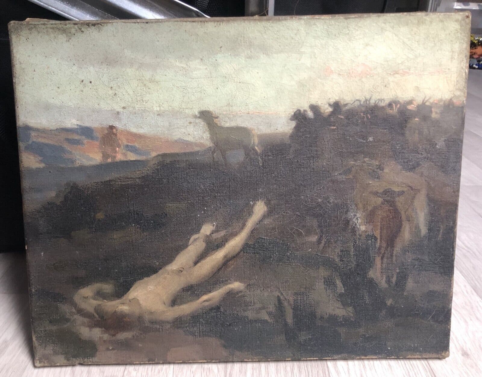 Antique Oil Painting Original 19th century Original Abel and Cain c. 1880 French image 6
