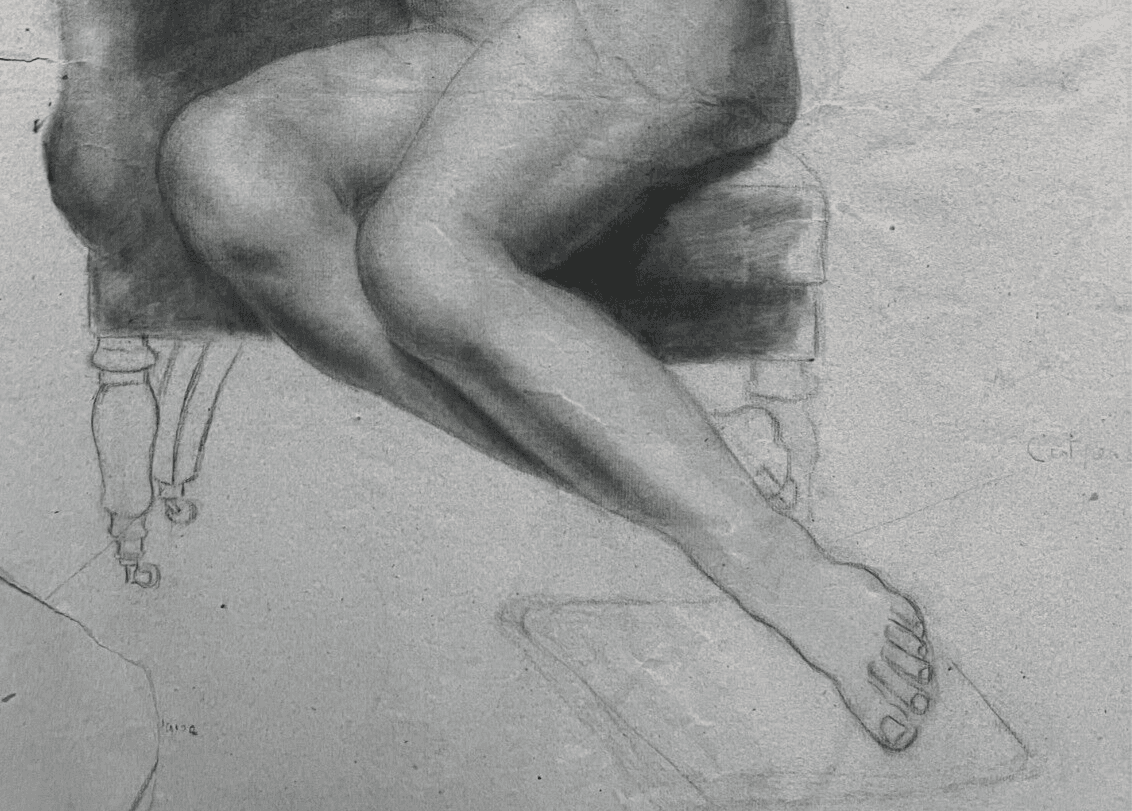 Antique Drawing Charcoal Nude Woman Portrait 19th century c 1860 image 4