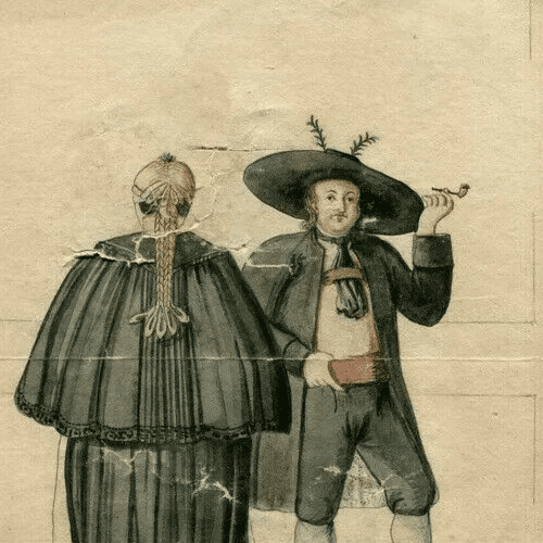 Antique Original Drawing German People Religious Costumes Pfarrkirchen image 3