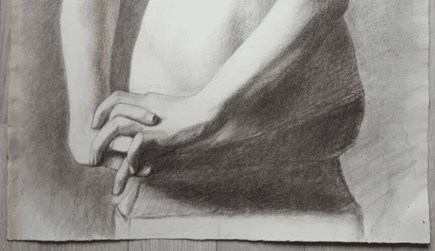 Antique Drawing Charcoal Nude Woman Portrait signed image 6