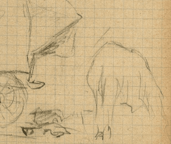 Vintage Pencil Original Drawing Caravan, Plow Sketch, Life Scene image 4