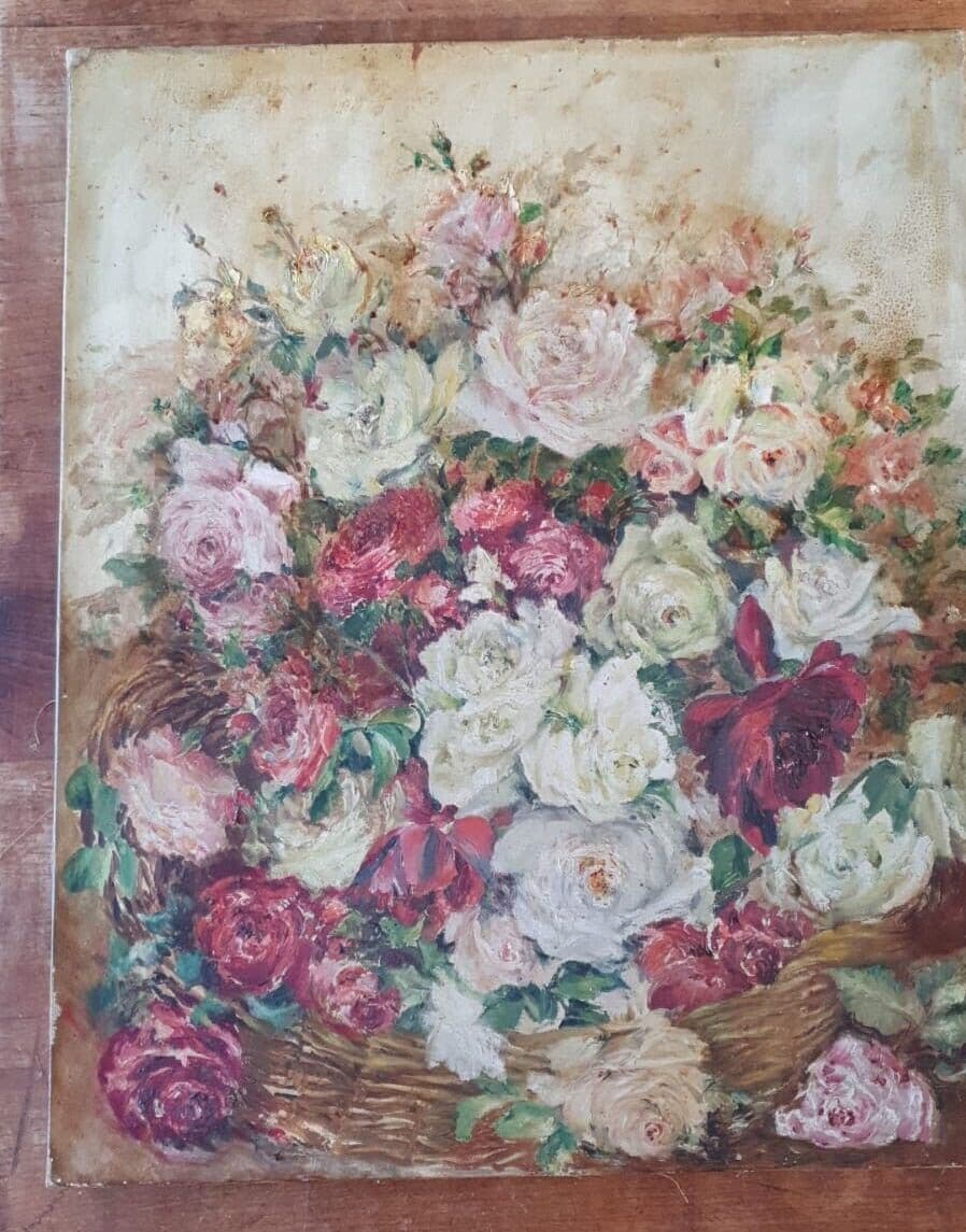 Antique Original Painting Still Life, Flowers, Floral, Roses 19th century image 6