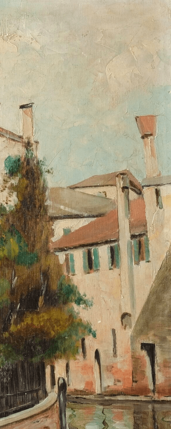 Antique Oil Painting Original Signed MARIN Landscape, Village, House, Canal image 3