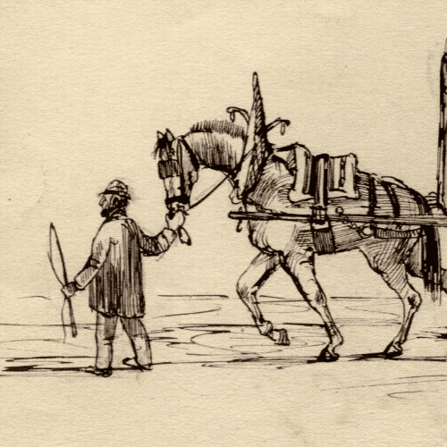 Antique Drawing Original People with Plow, Working Life, People, Horse image 5