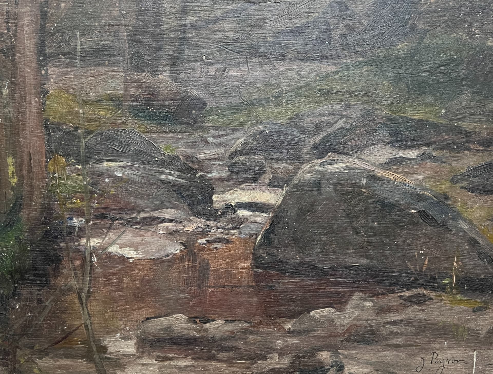 Painting by J Peyron St Etienne Rock Landscape