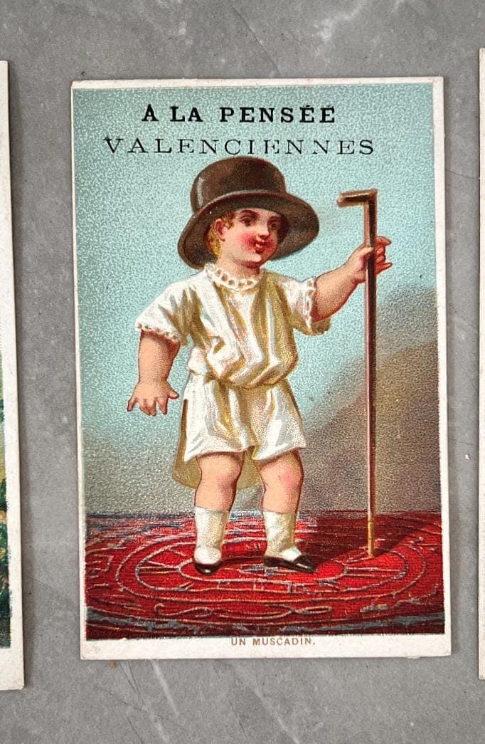 Set of 3 Antique Trade Cards - A La Pensée Valenciennes, Children Illustrations image 4