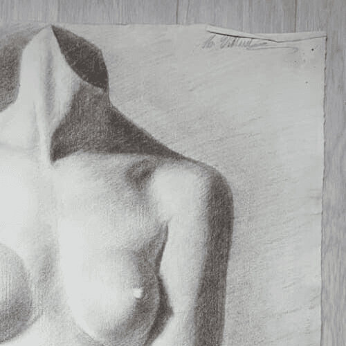 Antique Drawing Charcoal Nude Woman Portrait signed image 3