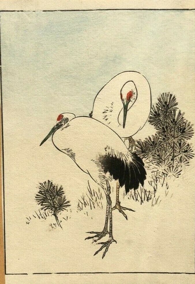 Japanese Antique Birds Woodprint c. 1830 Asian Art Print Ukiyo-e Asian