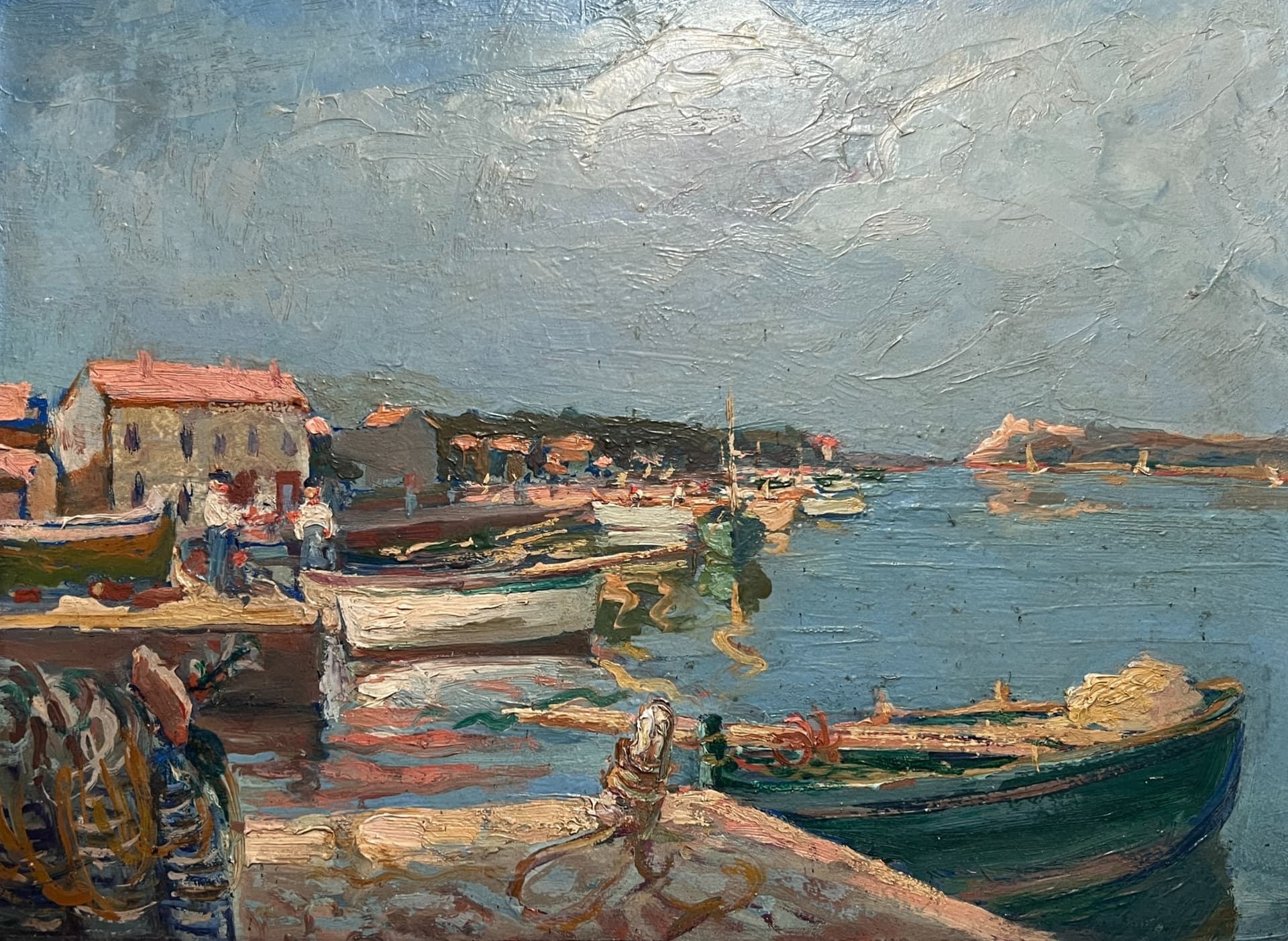 Painting Maritime Landscape with People and Boats