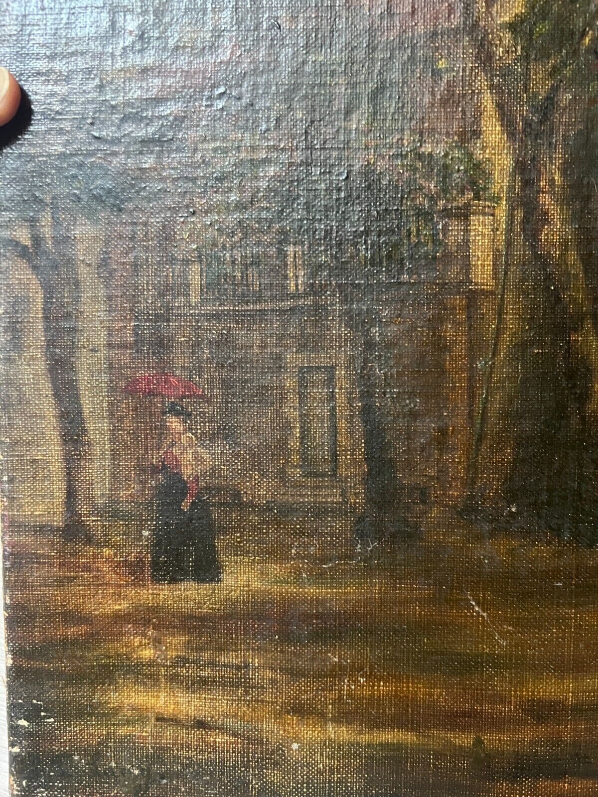 Antique Original Painting 19th century, Women, Cityview, Castle, Life, Trees image 3