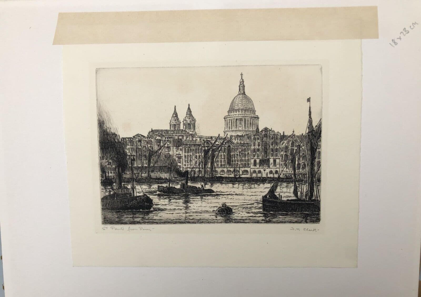 Antique Etching Original St. Paul's from the River Thames, Landscape image 2