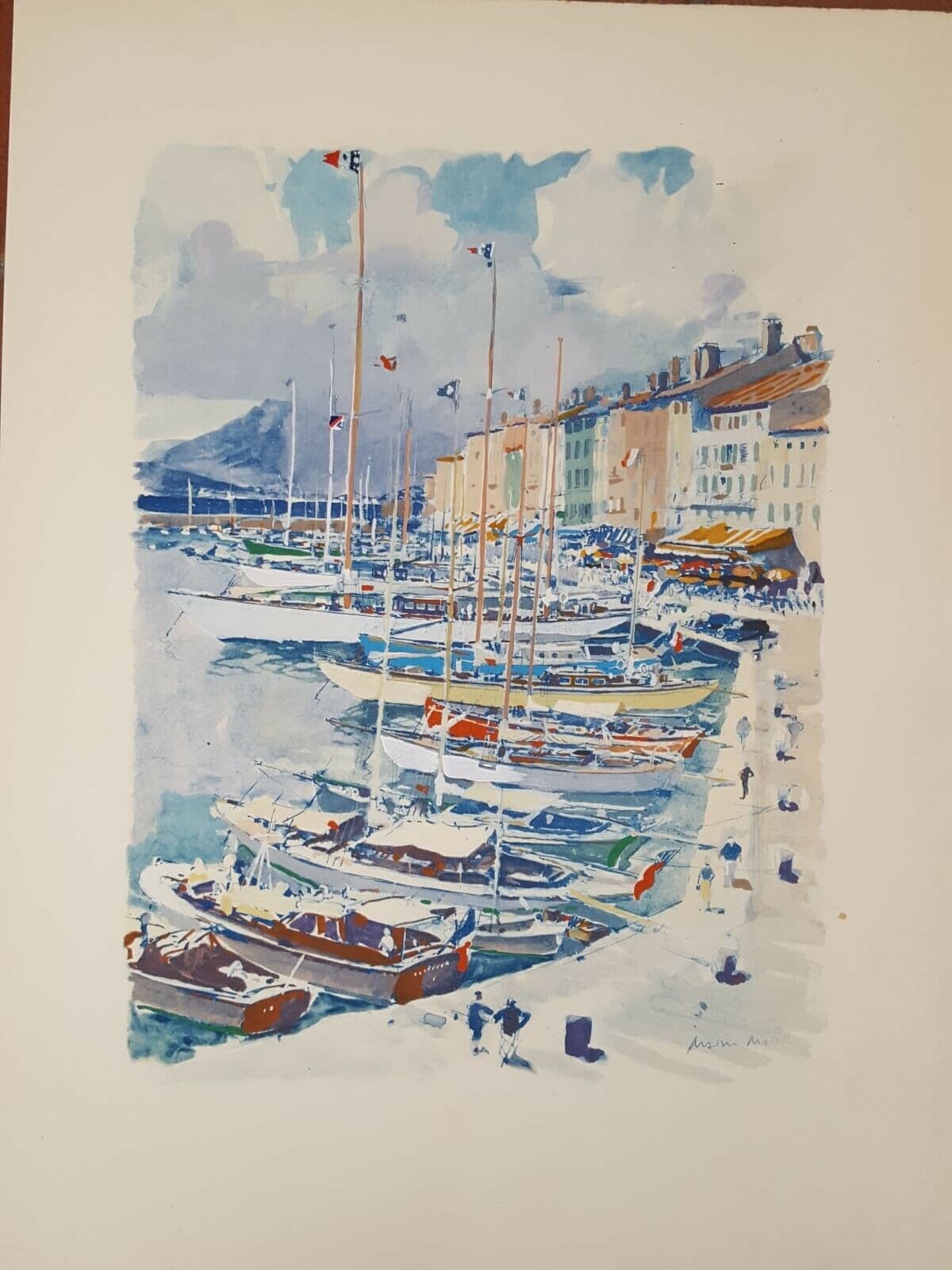 Lithograph by MARIN-MARIE  Pont de Saint-Tropez Yachting 1957 image 2