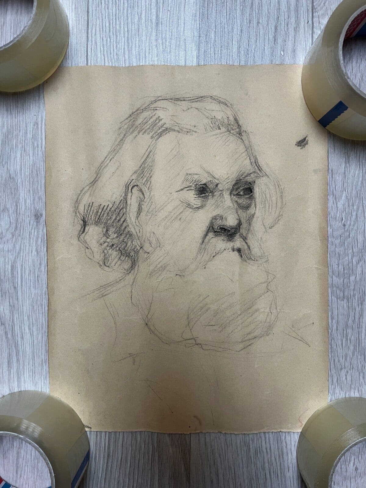 Antique Original Drawing Man, Portrait, Beard, Profil image 2