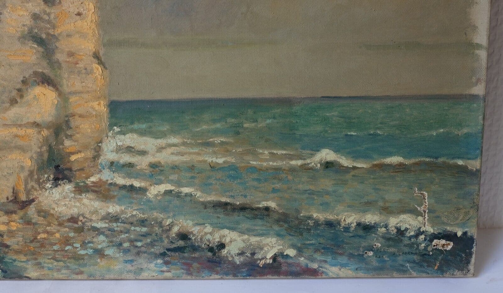 Antique Original Painting French School XX Century Seaview Landscape image 4