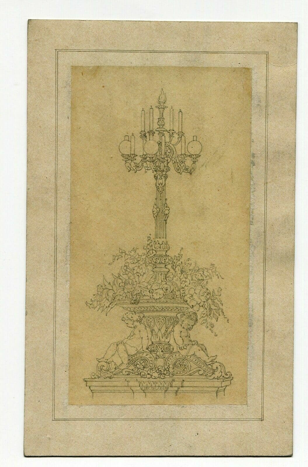 Antique Pencil Original Drawing 19th century Sculpture, Fruits image 2