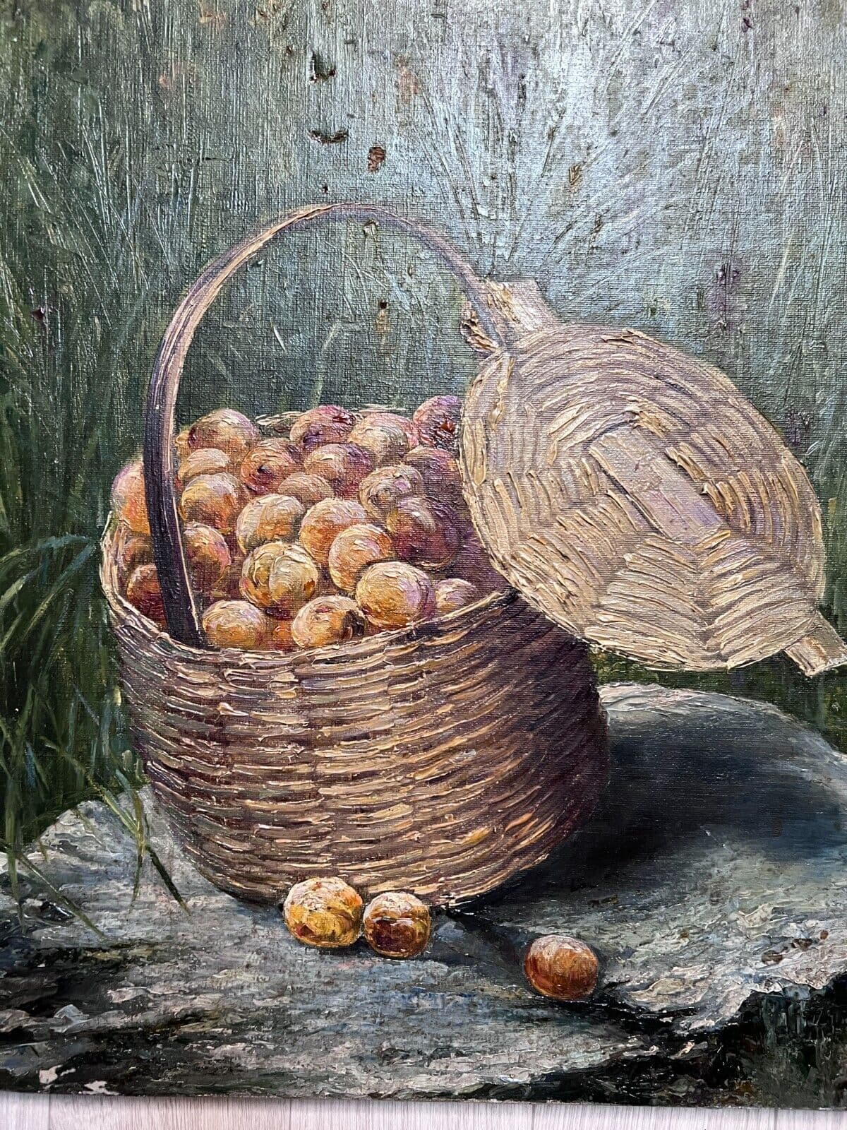Antique Original Painting 19th century, Still Life, Fruits, Bucker, Abricots image 2