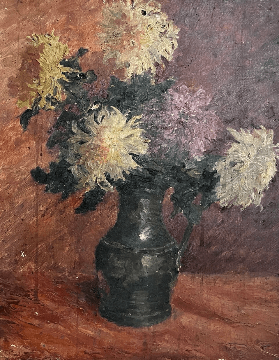 Antique Original Painting Still Life, Flowers, Vase signed image 1