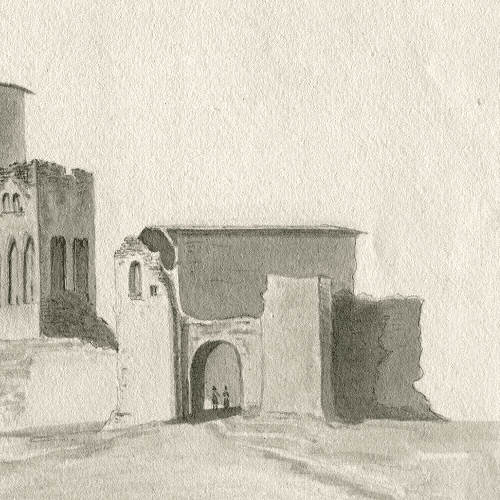 Antique Ink Drawing 0riginal 19th century Castle, Landscape, Architecture image 4