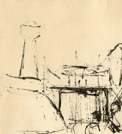 Antique Original Drawing Ink EVARISTO (1923-2009) Village Landscape image 5