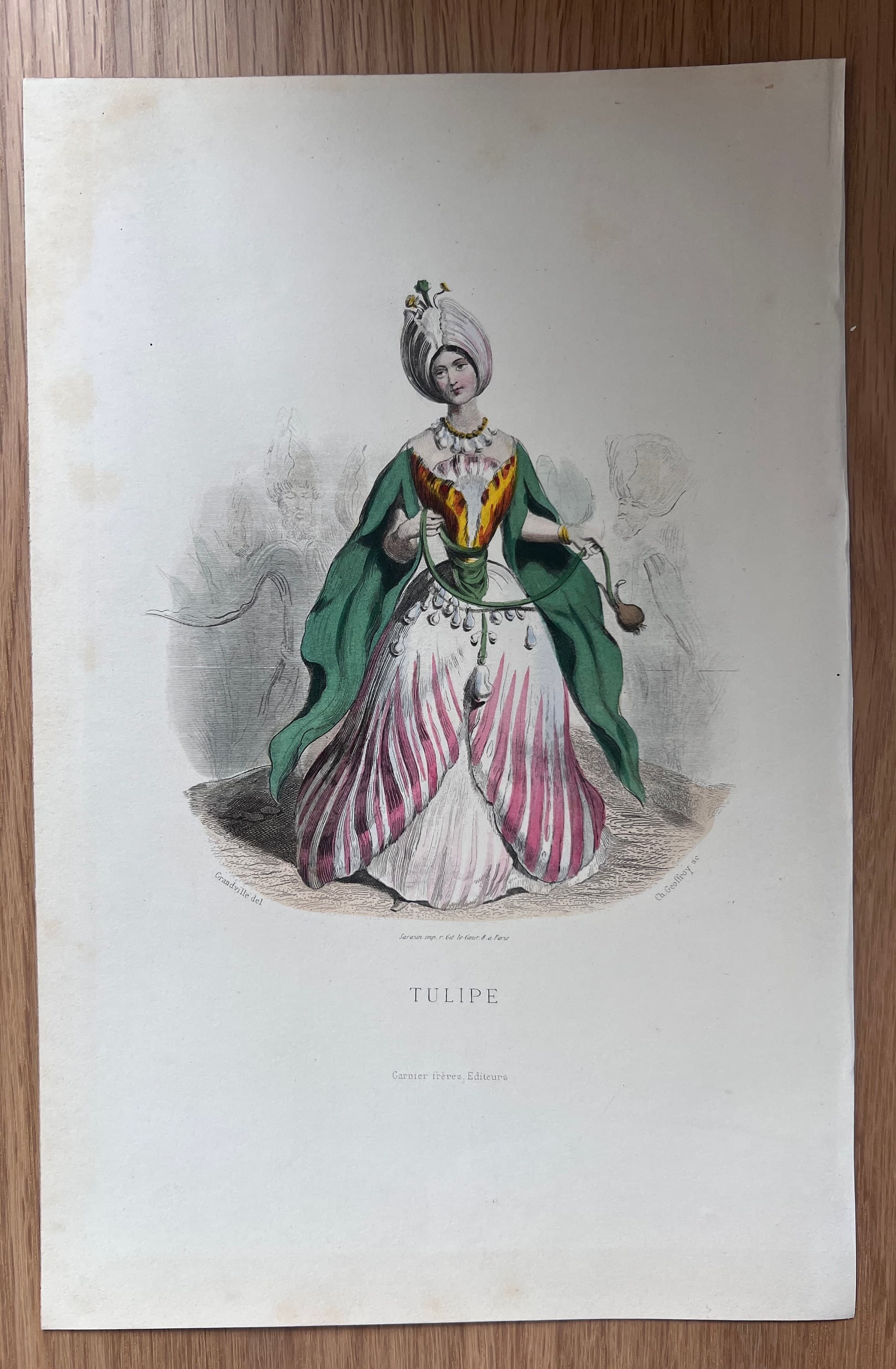 Antique Fashion Engraving - "Tulipe" Exotic Costume Print - 19th Century French image 2