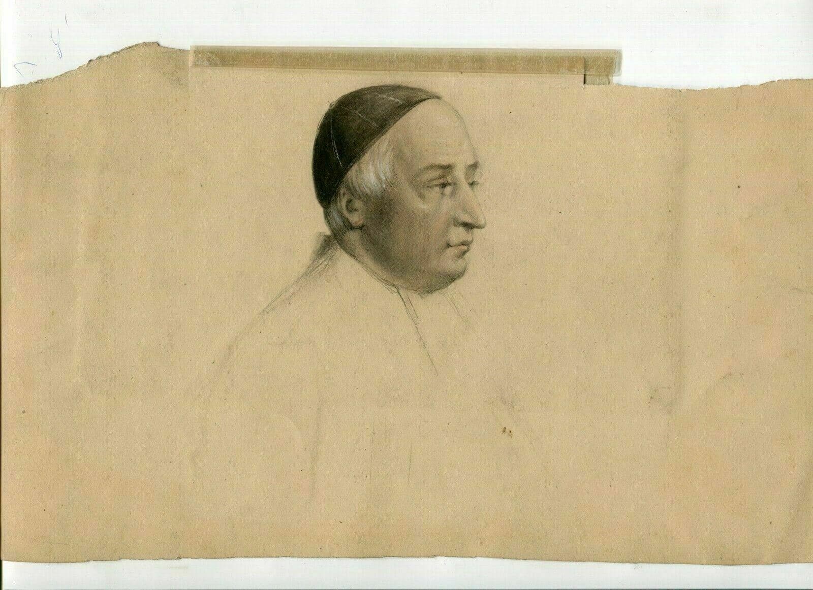 Antique Pencil Original Drawing 19th century Religious Men Portraits image 7