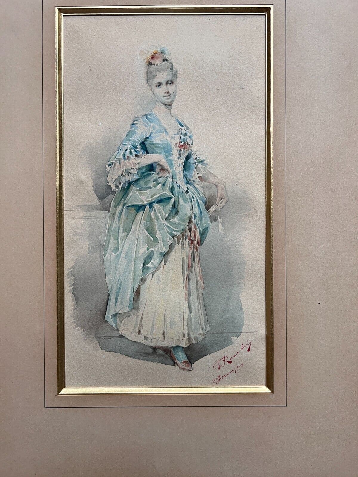 Antique Ink Drawing Original signed Woman Portrait 19th century image 4