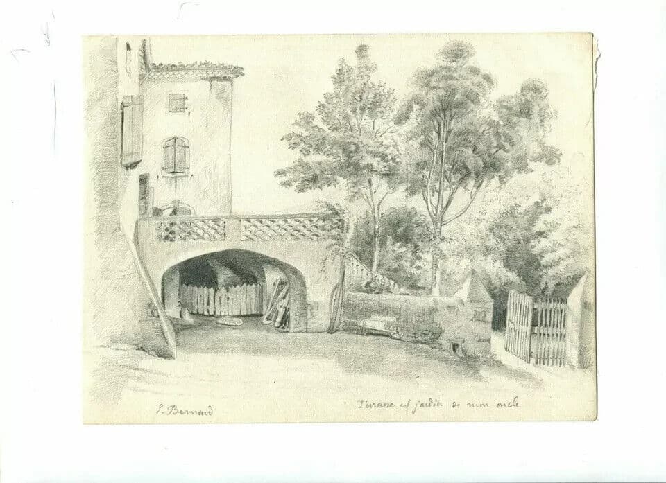 Antique Original Pencil Drawing Terrace, Garden Sketch, Artwork image 4