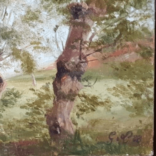 Antique Painting Original Landscape, Forest, Trees, Rocks signed 1888 image 7